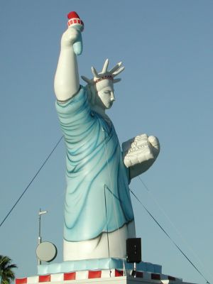 The Statue of Liberty sells Chevrolets.

